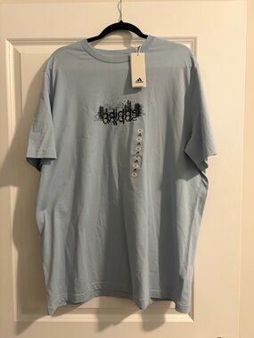 adidas Light Blue Short-Sleeve Tee with Black Graphic